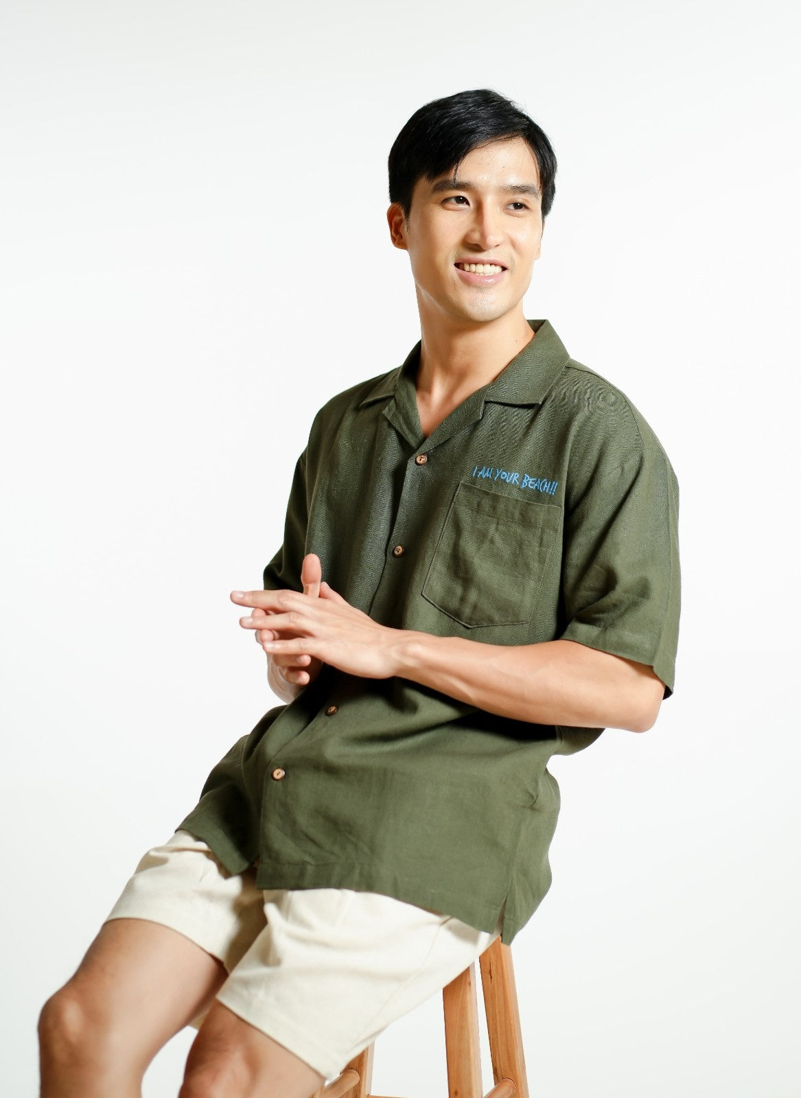 Olive Green On The Beach Open-Collar Polo
