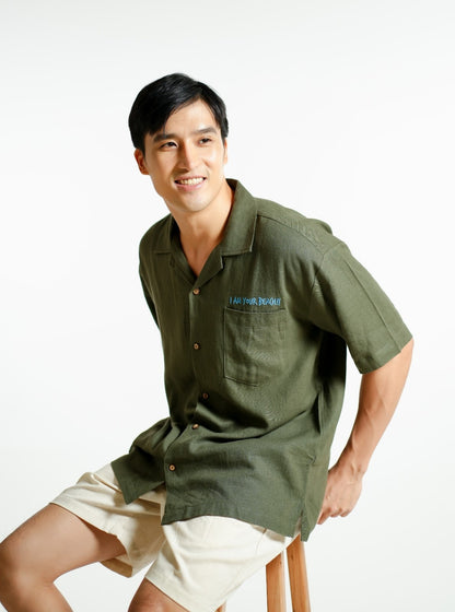 Olive Green On The Beach Open-Collar Polo