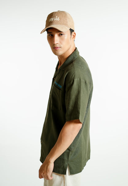Olive Green On The Beach Open-Collar Polo