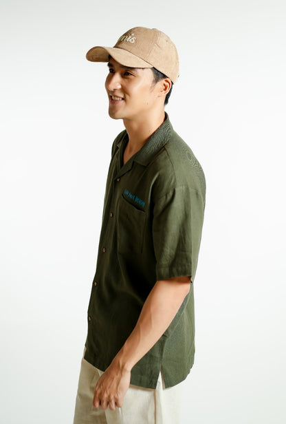 Olive Green On The Beach Open-Collar Polo