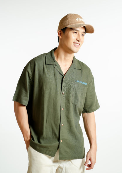 Olive Green On The Beach Open-Collar Polo