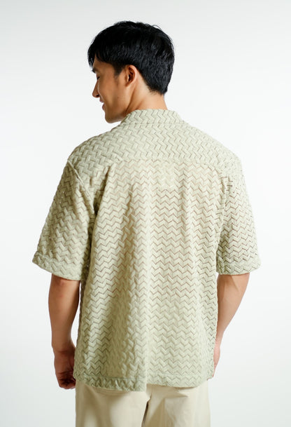 Sage Textured Knit Open-Collar Polo
