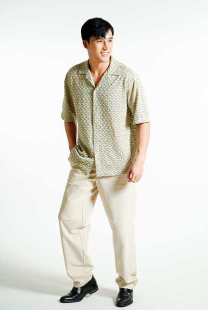 Sage Textured Knit Open-Collar Polo