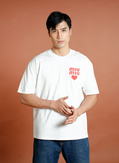 White Miu Miu-Inspired Heart Logo Tee