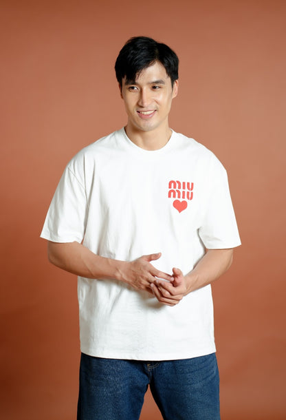 White Miu Miu-Inspired Heart Logo Tee