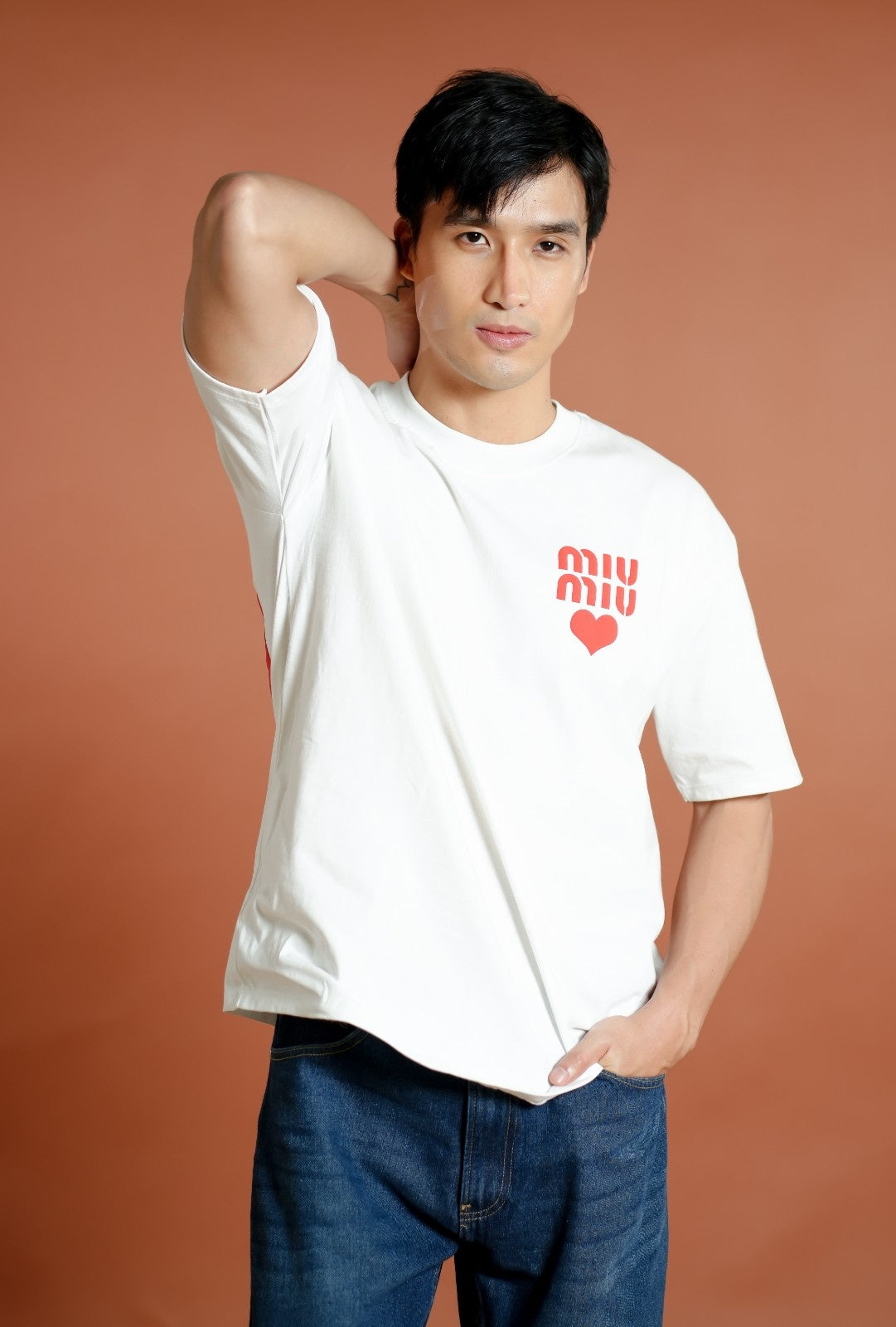 White Miu Miu-Inspired Heart Logo Tee