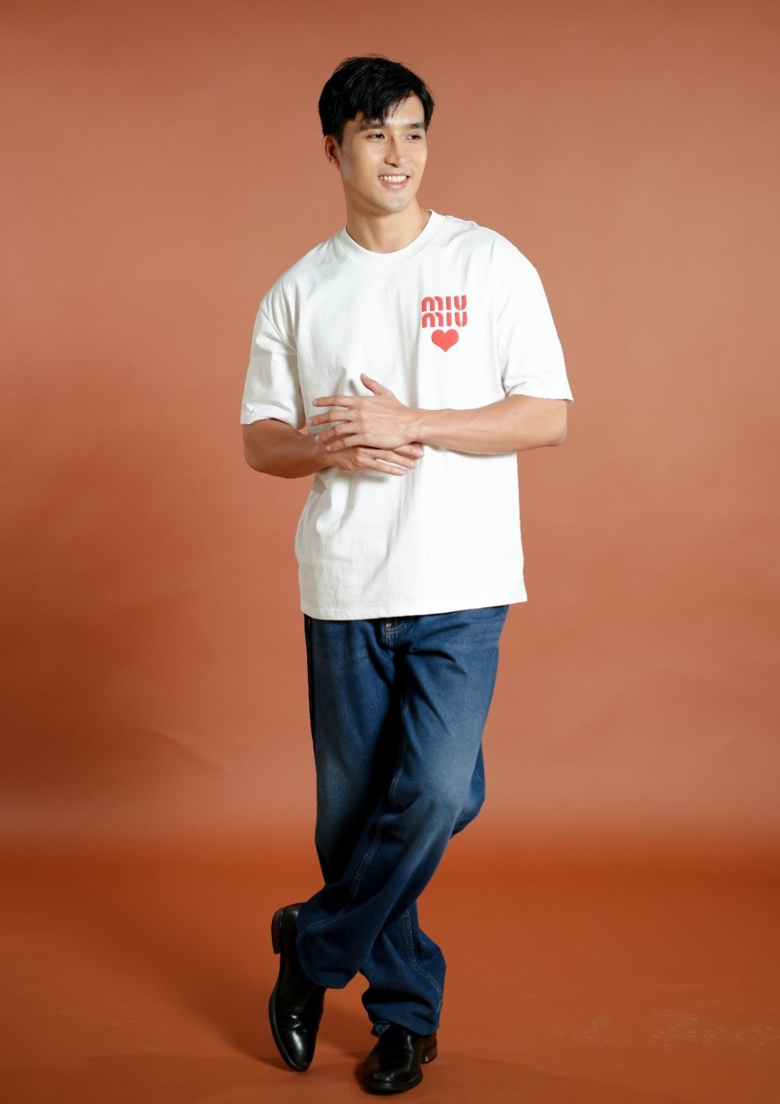 White Miu Miu-Inspired Heart Logo Tee