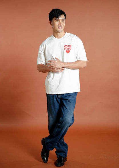 White Miu Miu-Inspired Heart Logo Tee