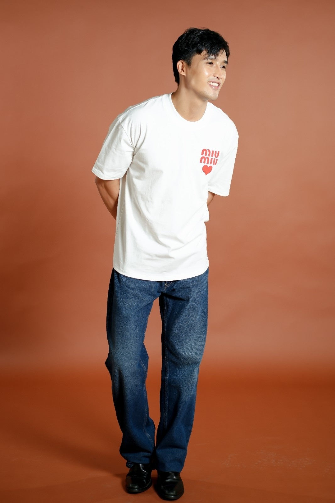 White Miu Miu-Inspired Heart Logo Tee