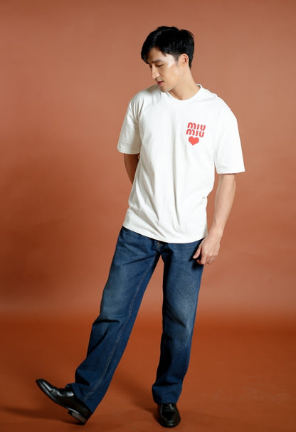 White Miu Miu-Inspired Heart Logo Tee