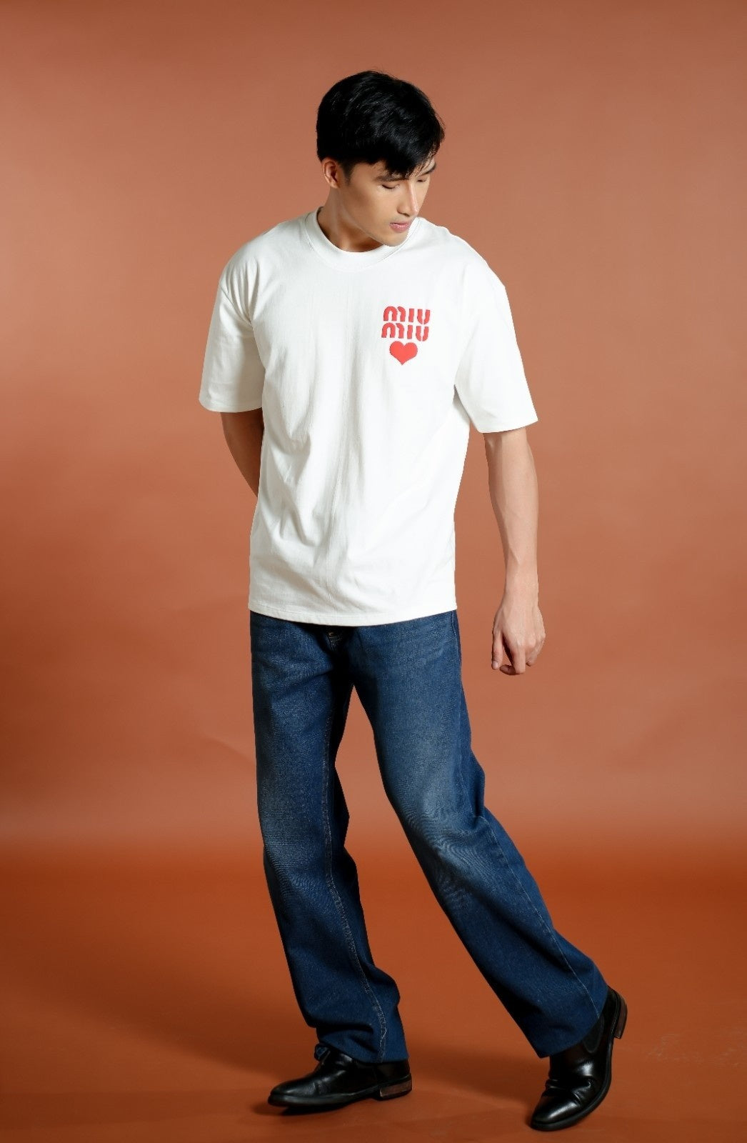 White Miu Miu-Inspired Heart Logo Tee