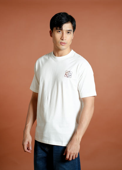 White Loewe-Inspired Anagram Embroidered T-Shirt