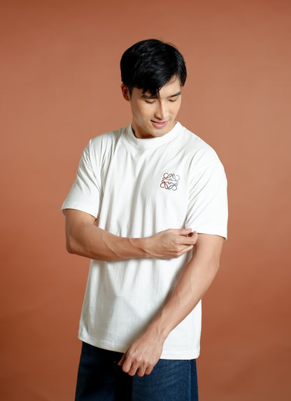 White Loewe-Inspired Anagram Embroidered T-Shirt