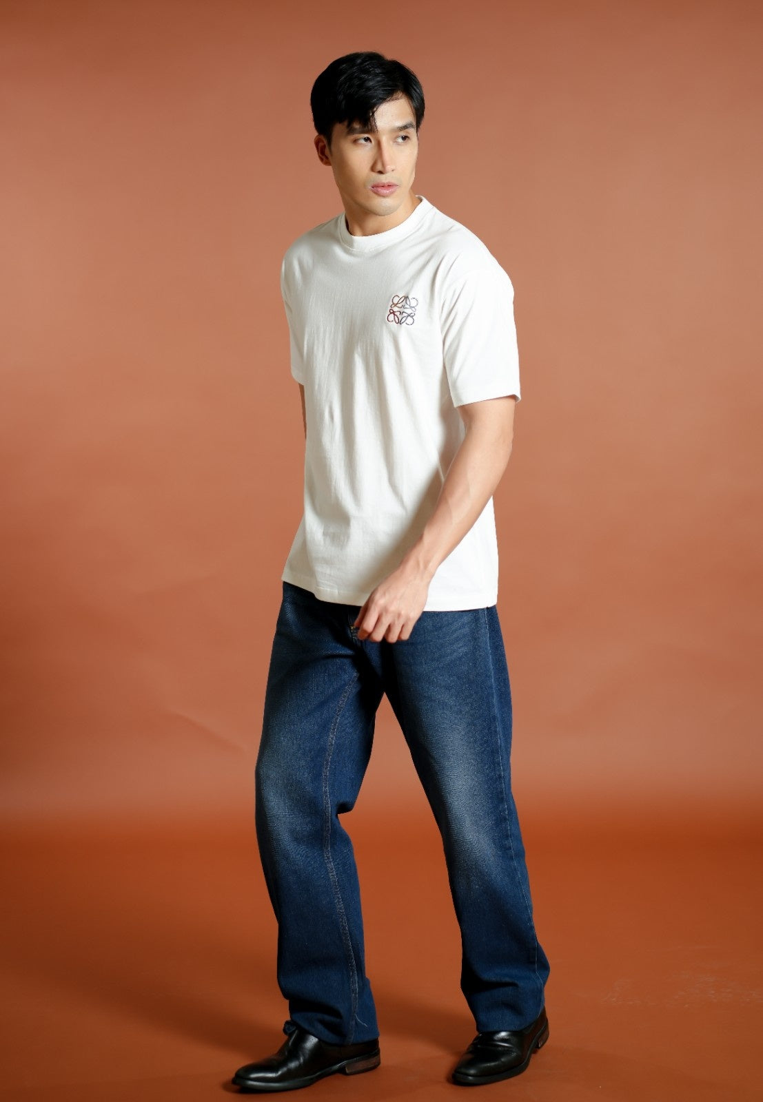 White Loewe-Inspired Anagram Embroidered T-Shirt