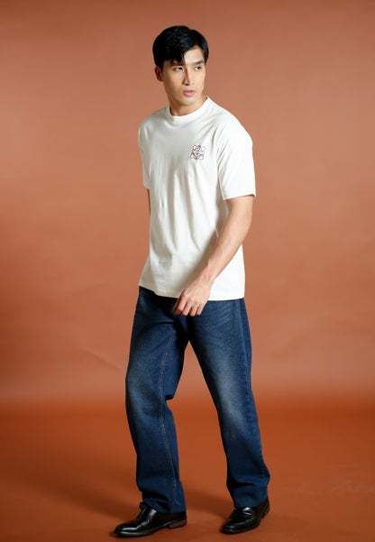 White Loewe-Inspired Anagram Embroidered T-Shirt