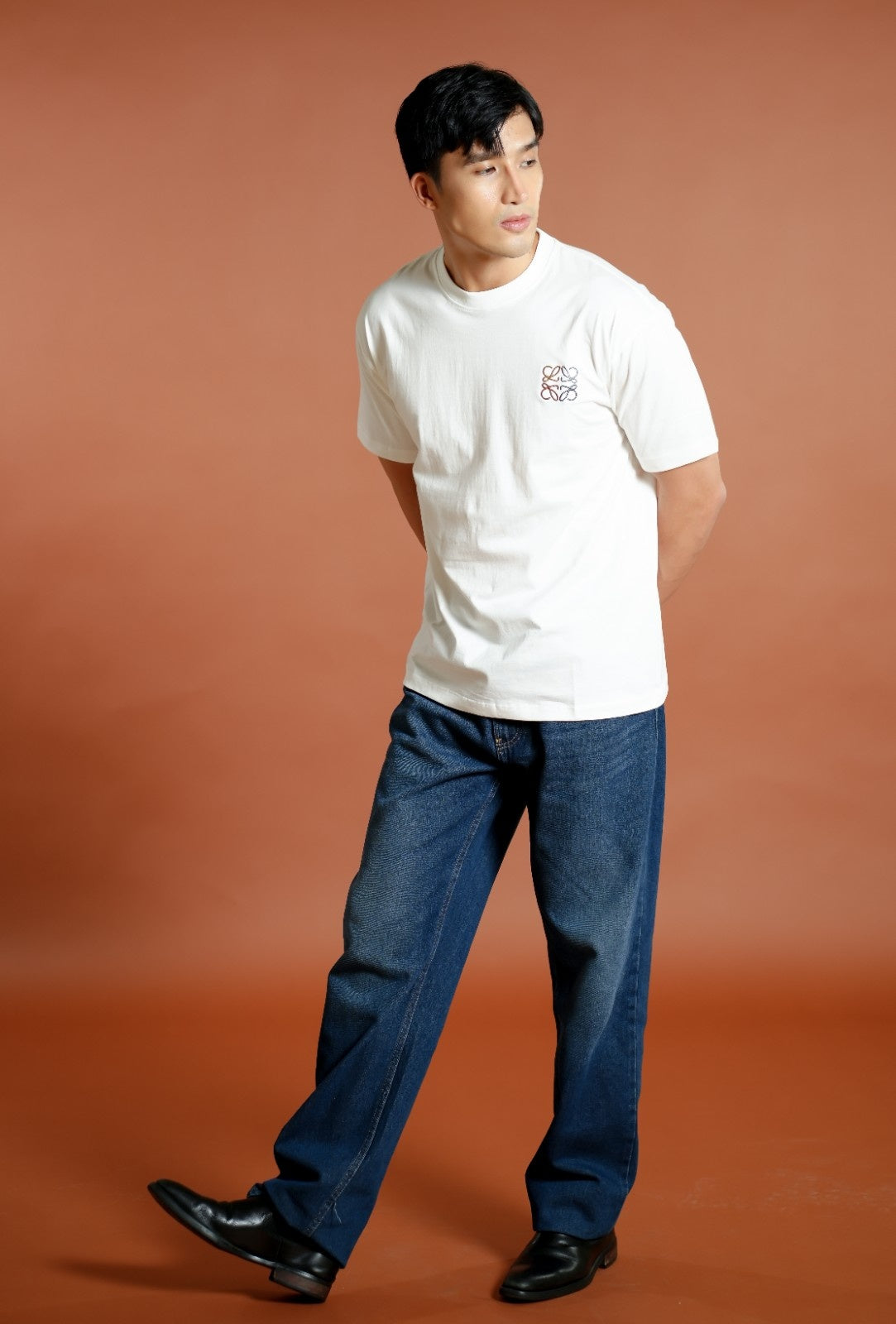 White Loewe-Inspired Anagram Embroidered T-Shirt