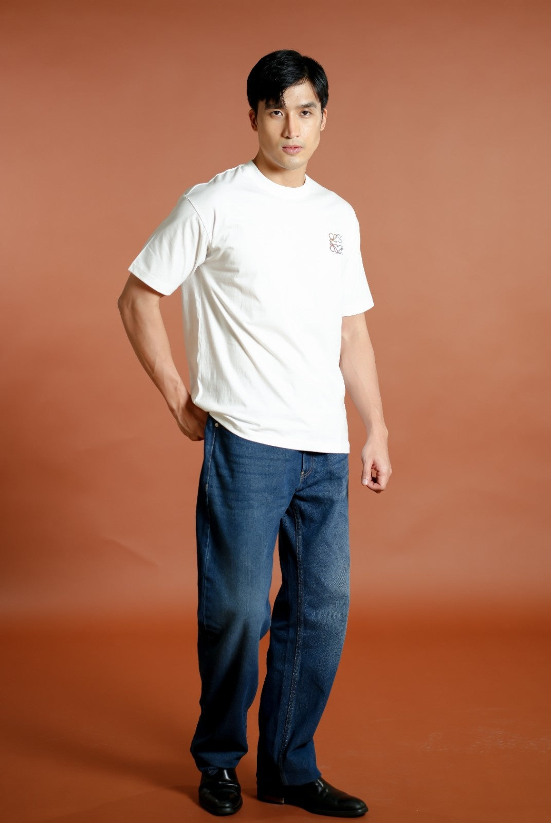 White Loewe-Inspired Anagram Embroidered T-Shirt