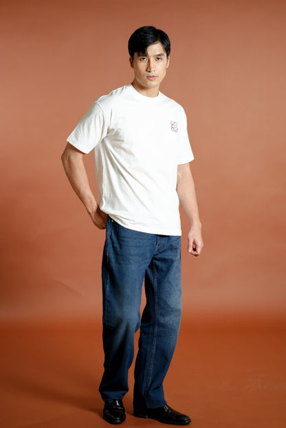 White Loewe-Inspired Anagram Embroidered T-Shirt