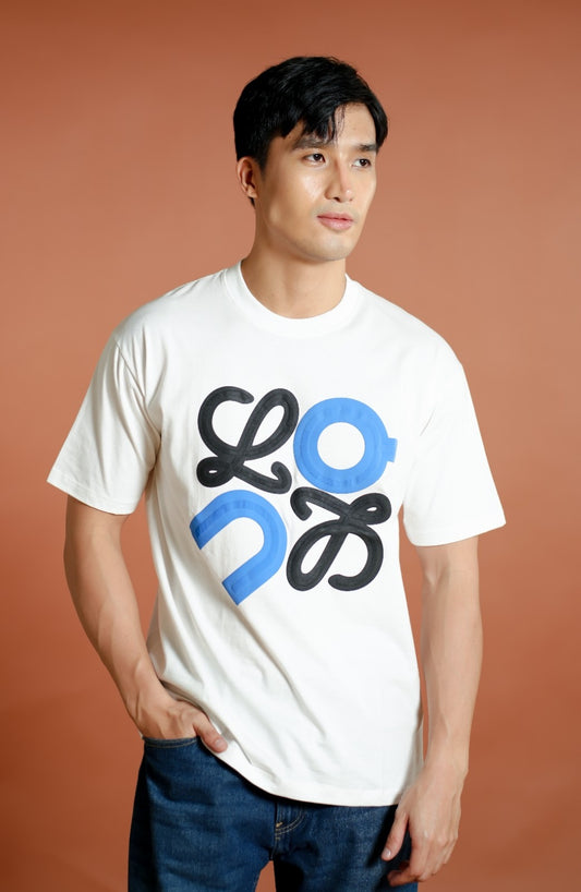 White Loewe-Inspired Graphic Logo T-Shirt