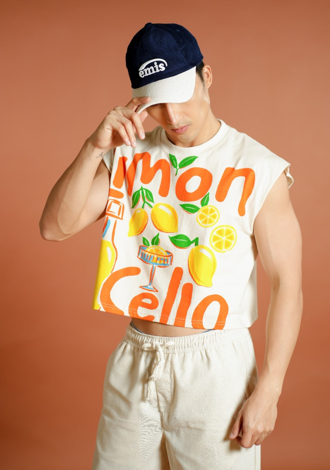 Navy and Cream Corduroy Emis Cap