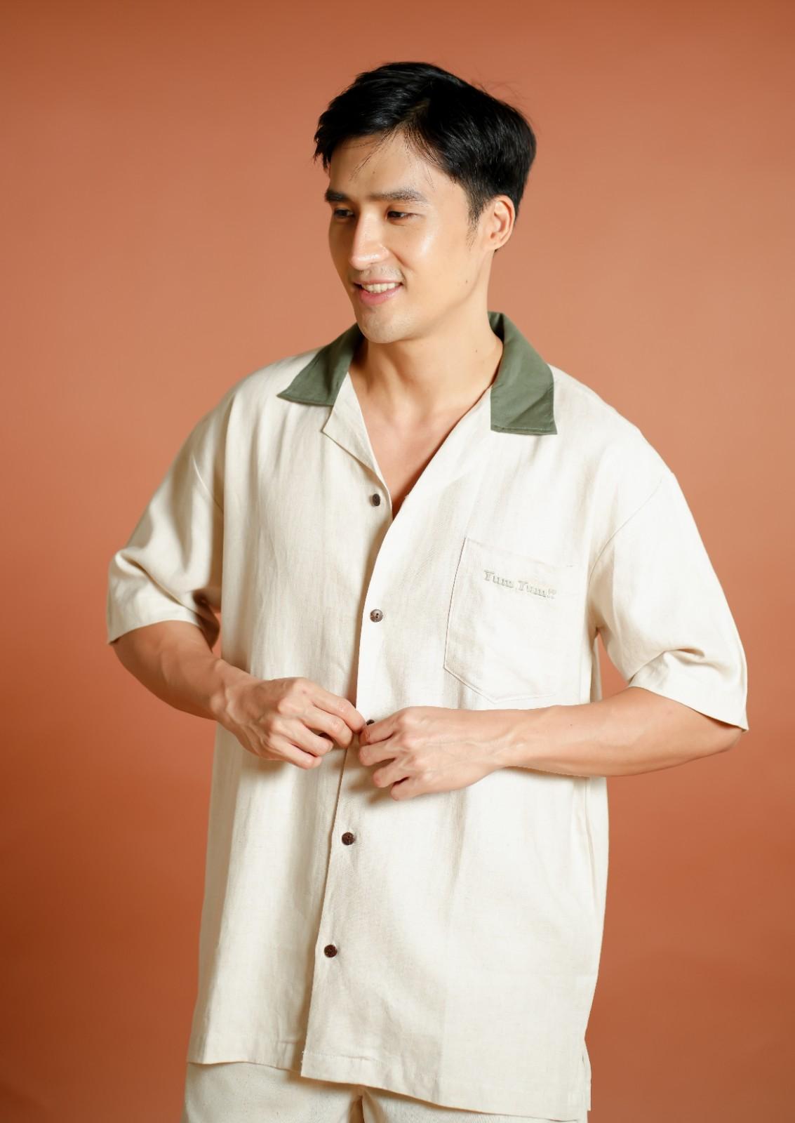 Cream Don’t Worry Be Yummy Open-Collar Polo