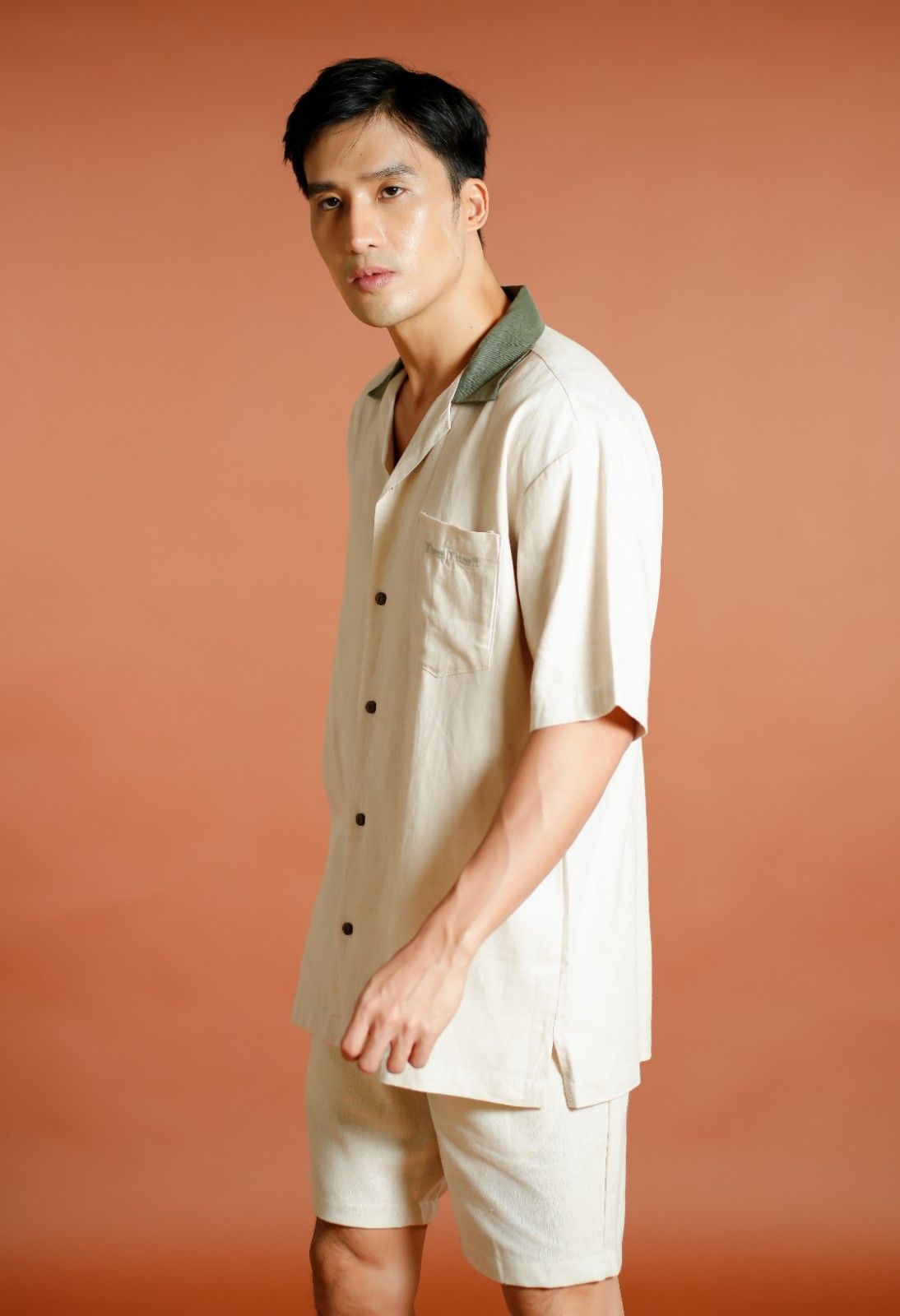 Cream Don’t Worry Be Yummy Open-Collar Polo
