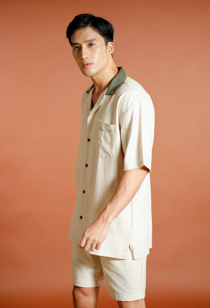 Cream Don’t Worry Be Yummy Open-Collar Polo