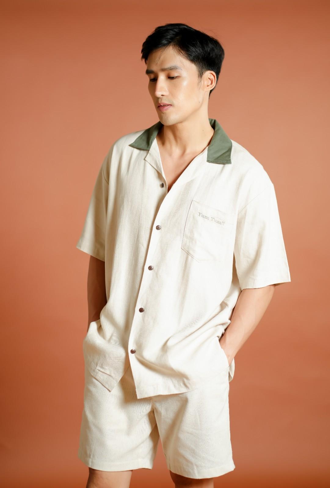 Cream Don’t Worry Be Yummy Open-Collar Polo