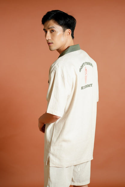 Cream Don’t Worry Be Yummy Open-Collar Polo