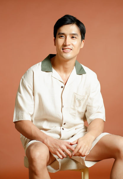 Cream Don’t Worry Be Yummy Open-Collar Polo