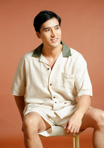 Cream Don’t Worry Be Yummy Open-Collar Polo