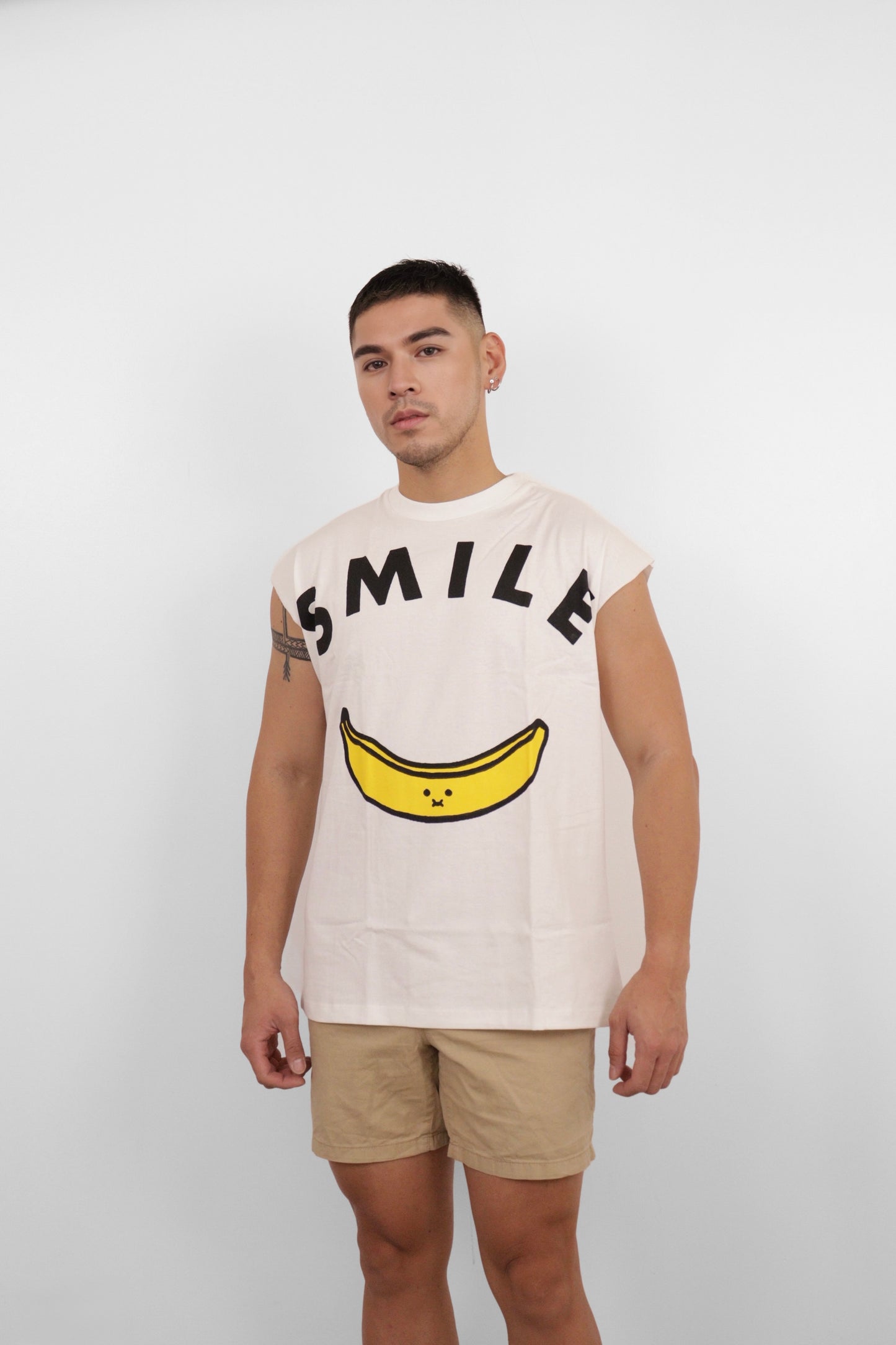 White Smile Banana Graphic Muscle Tee