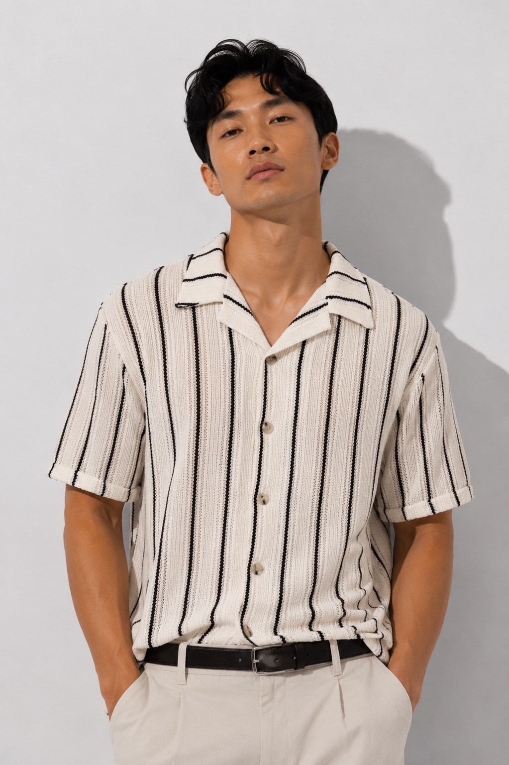 Monochrome Stripe Camp Shirt