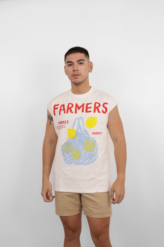 White Farmers Market Lemons Graphic Muscle Tee