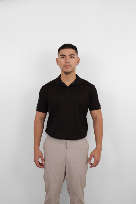 Black Textured Knit Polo