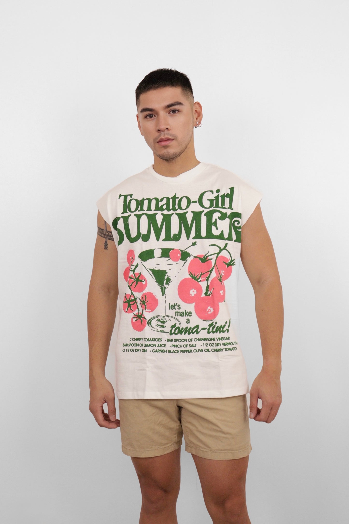 White Tomato-Girl Summer Graphic Muscle Tee