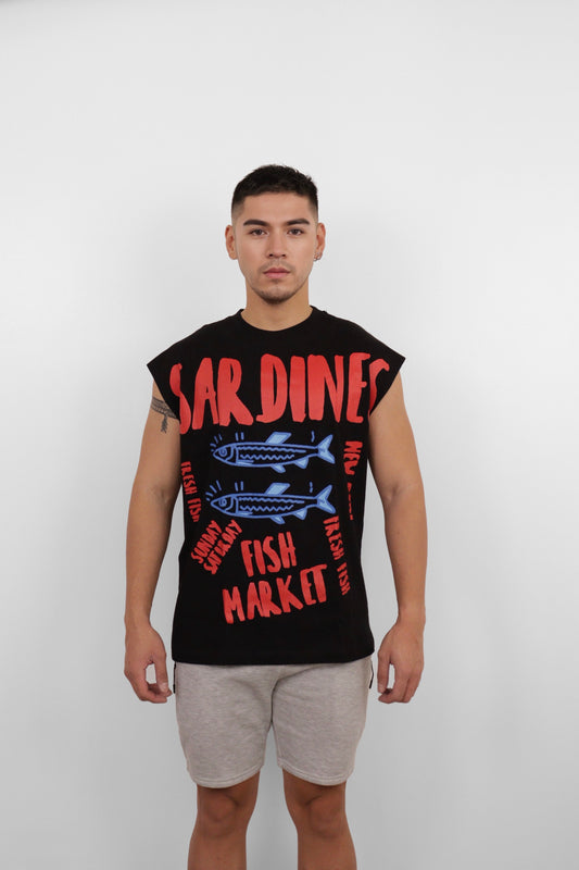 Black Sardines Fish Market Muscle Tee