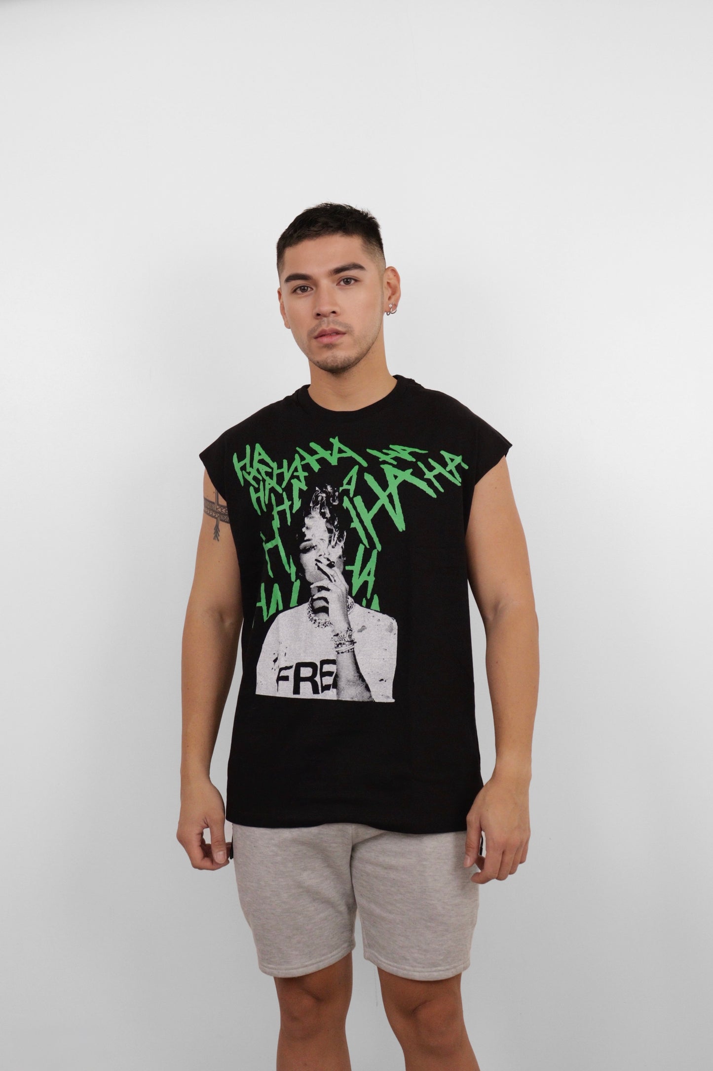 Black HaHa Graphic Muscle Tee