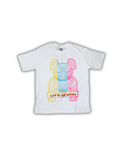 White Lifework-Inspired Neon Bulldog Tee