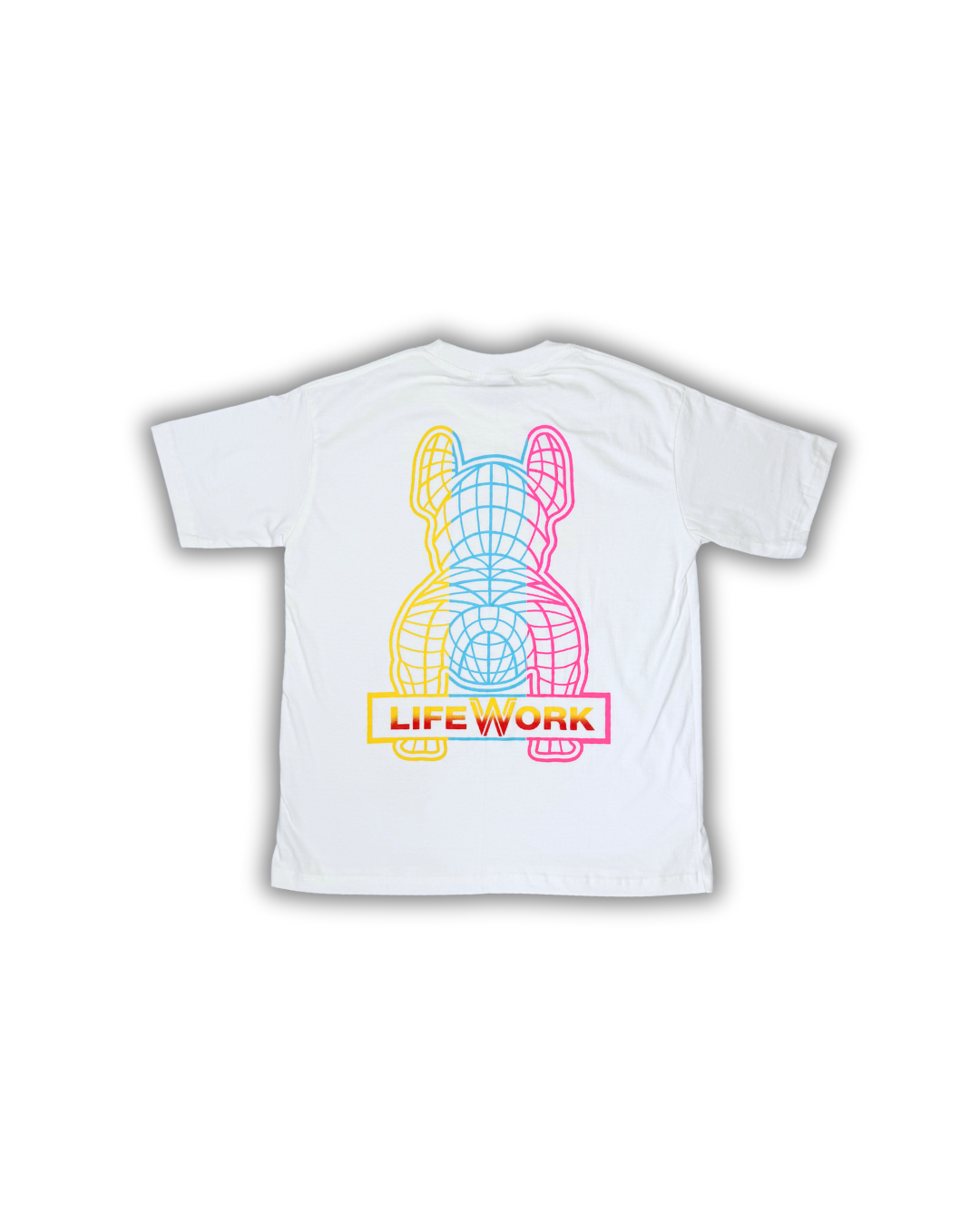 White Lifework-Inspired Neon Bulldog Tee