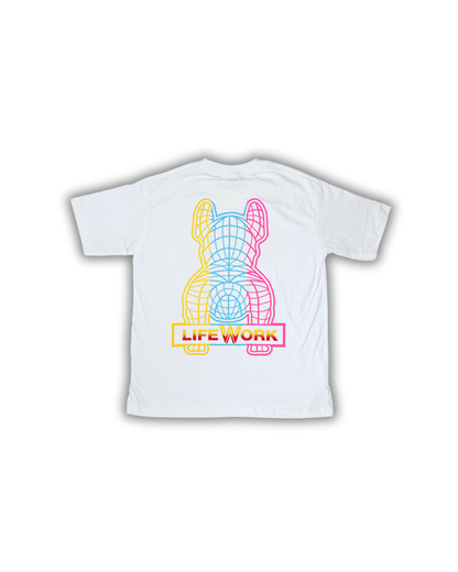 White Lifework-Inspired Neon Bulldog Tee
