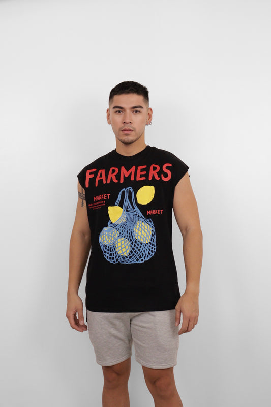 Black Farmers Market Lemons Graphic Muscle Tee