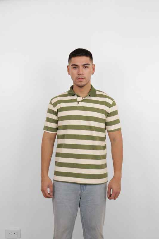 Olive Wide Stripe Polo