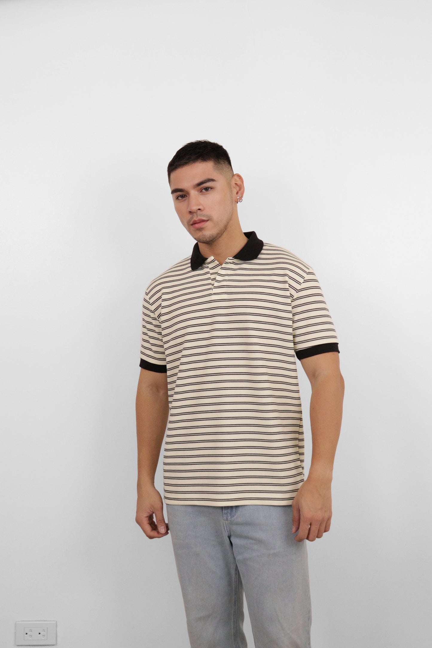 Black Pinstripe Polo Shirt