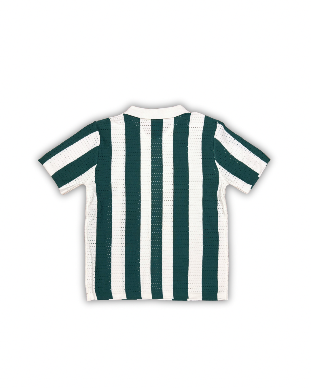 Green & White Vertical Stripe Crochet Polo