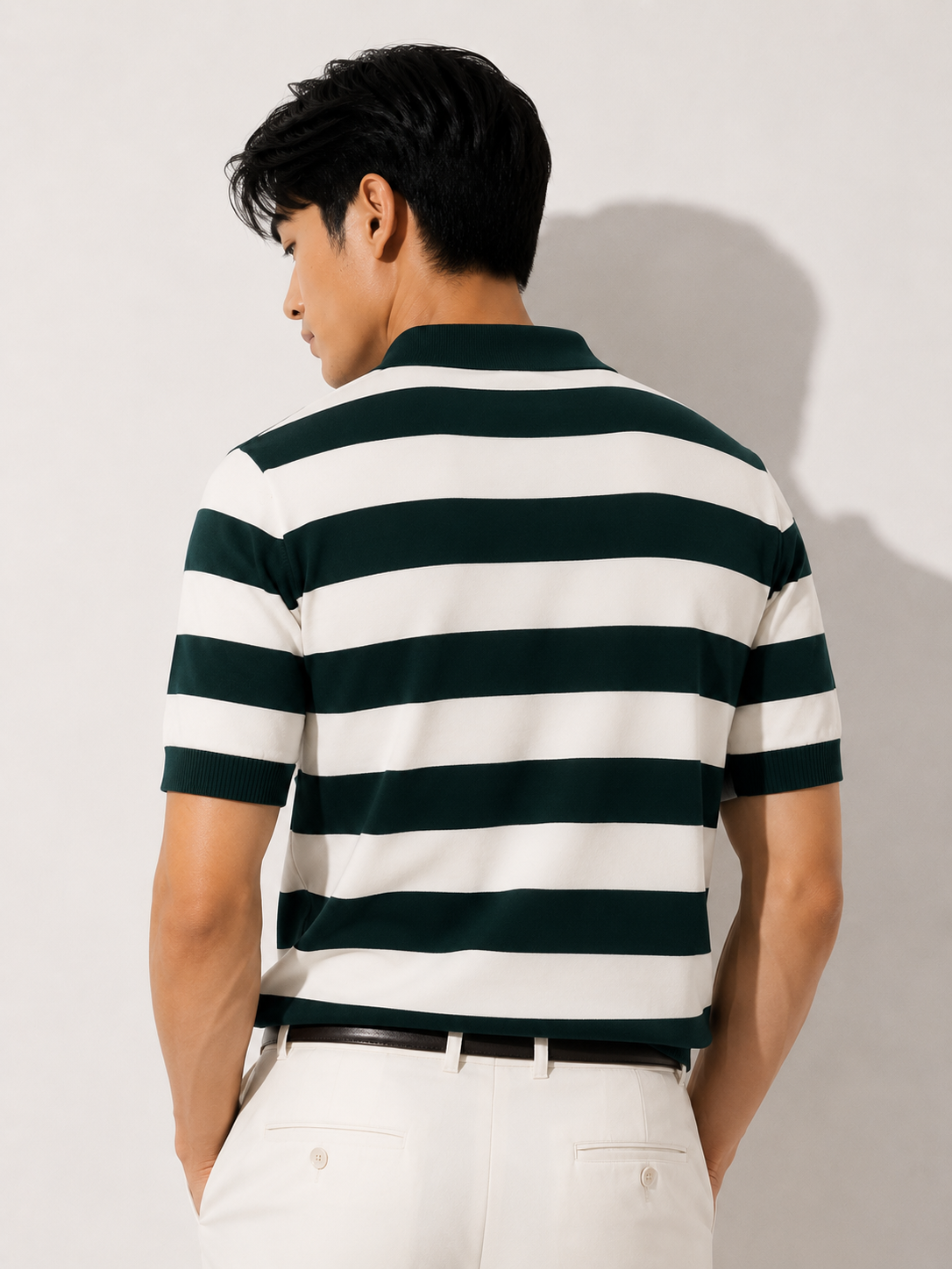 Green & White Bold Stripe Polo