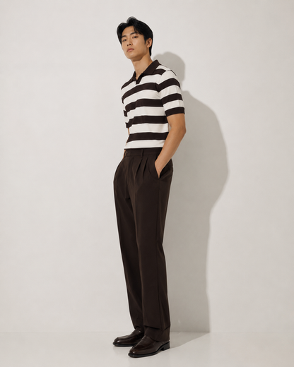 Brown & White Bold Stripe Polo