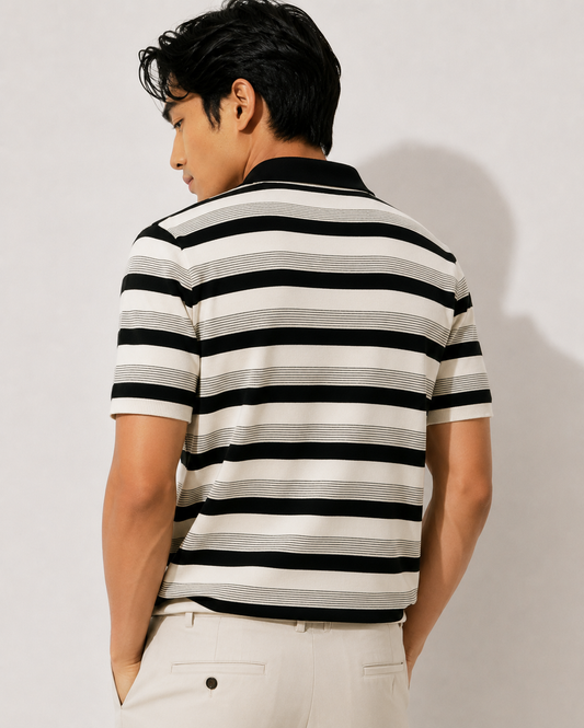 Black & White Contrast Collar Stripe Polo