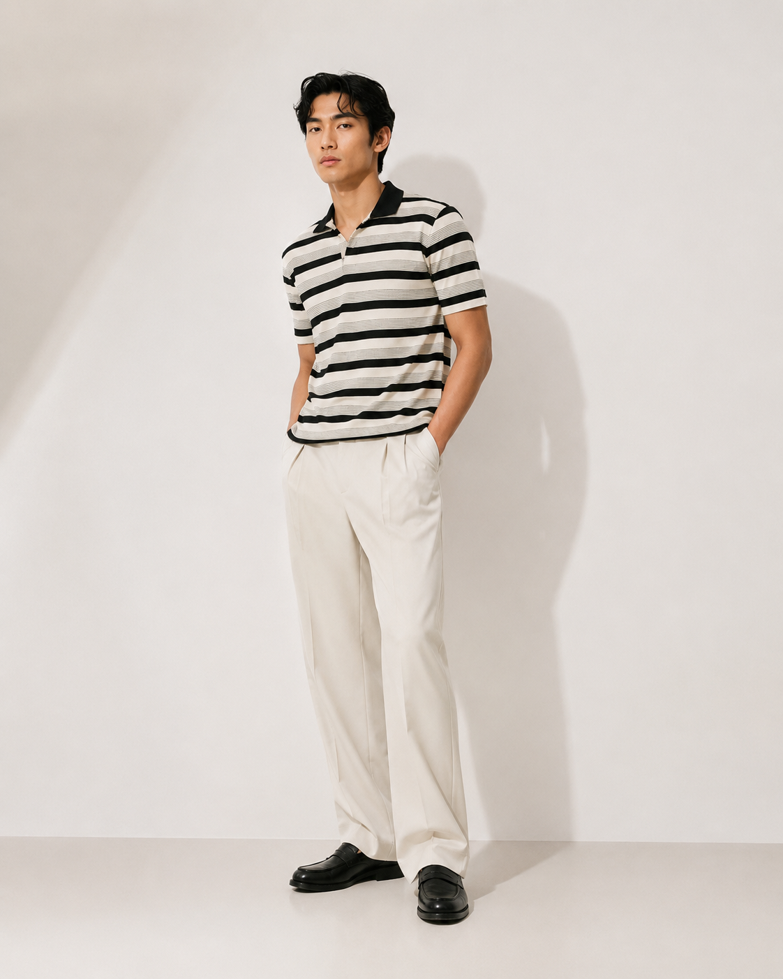 Black & White Contrast Collar Stripe Polo