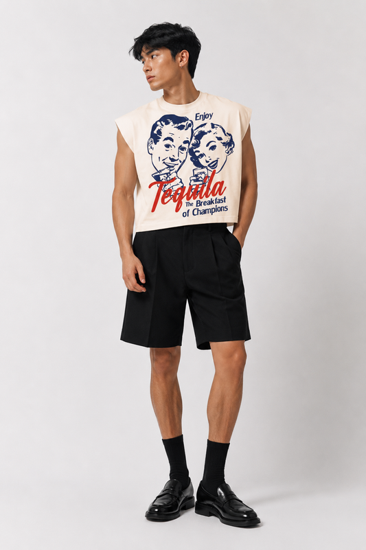 Tequila Breakfast Cropped Muscle Tee — Cream